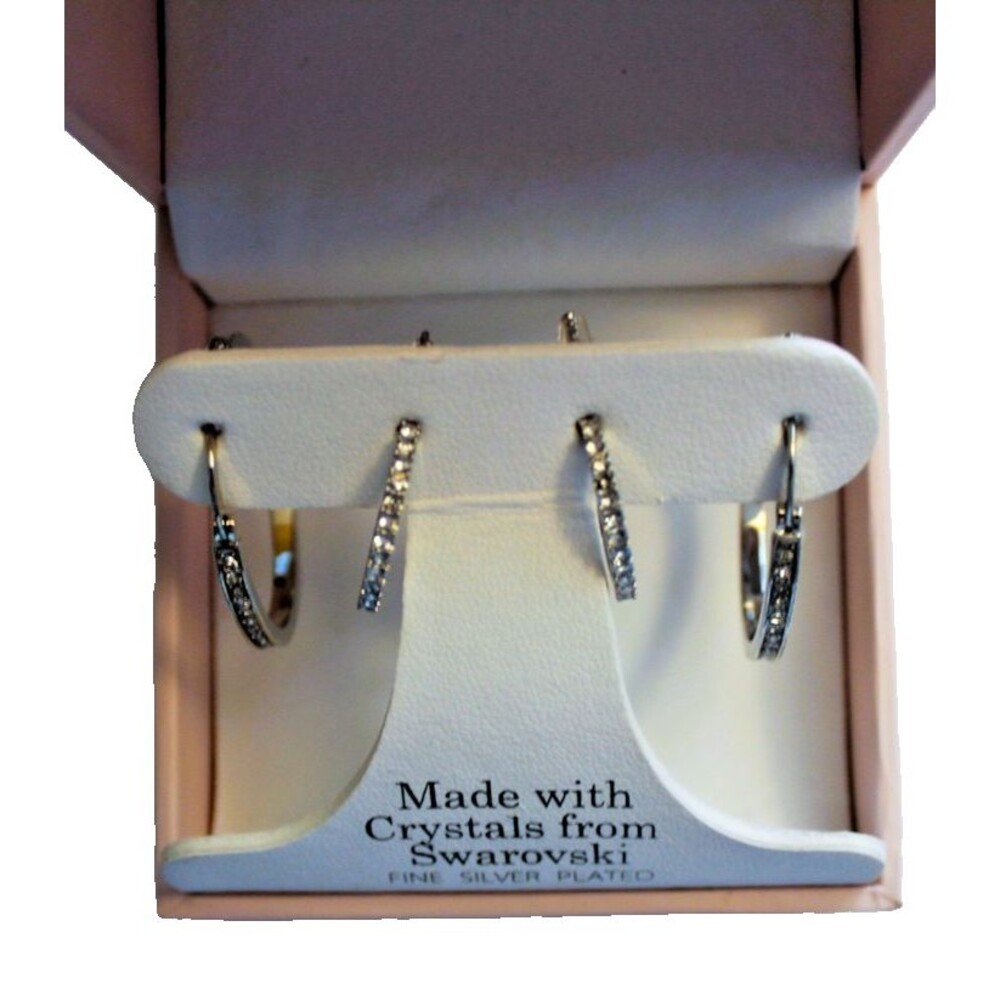 Sophia James Silver Plated Pierced Earrings Swarovski Hoops New in Box